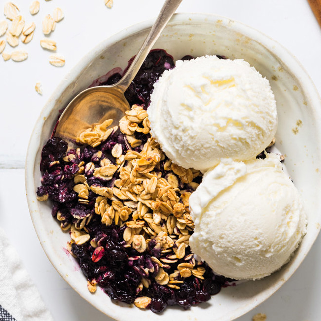 Wild Blueberry Crisp With Banana Ice Cream