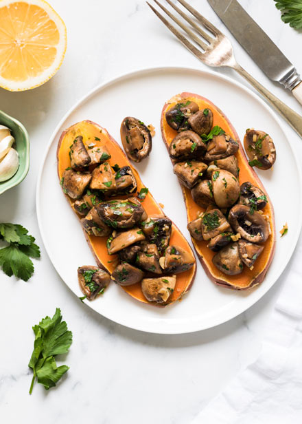 Sweet Potato Toast & Garlic Mushrooms