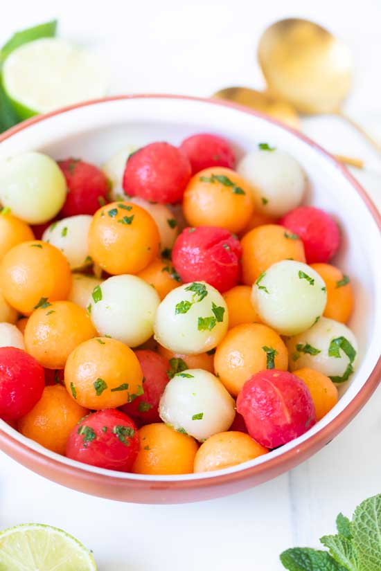 Melon Salad with Honey, Lime & Mint Dressing