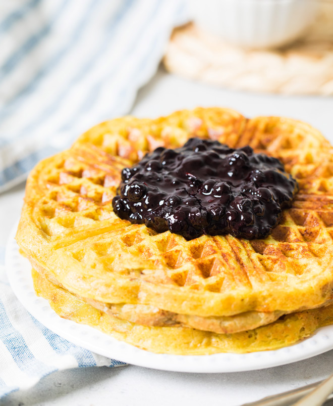 Potato Waffle With Wild Blueberry Sauce